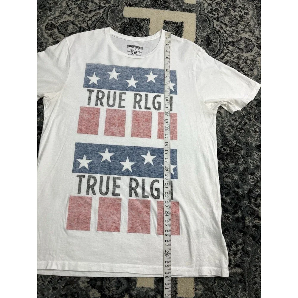 true religion printed tee shirt - Stars & Stripes MENS Size Large White